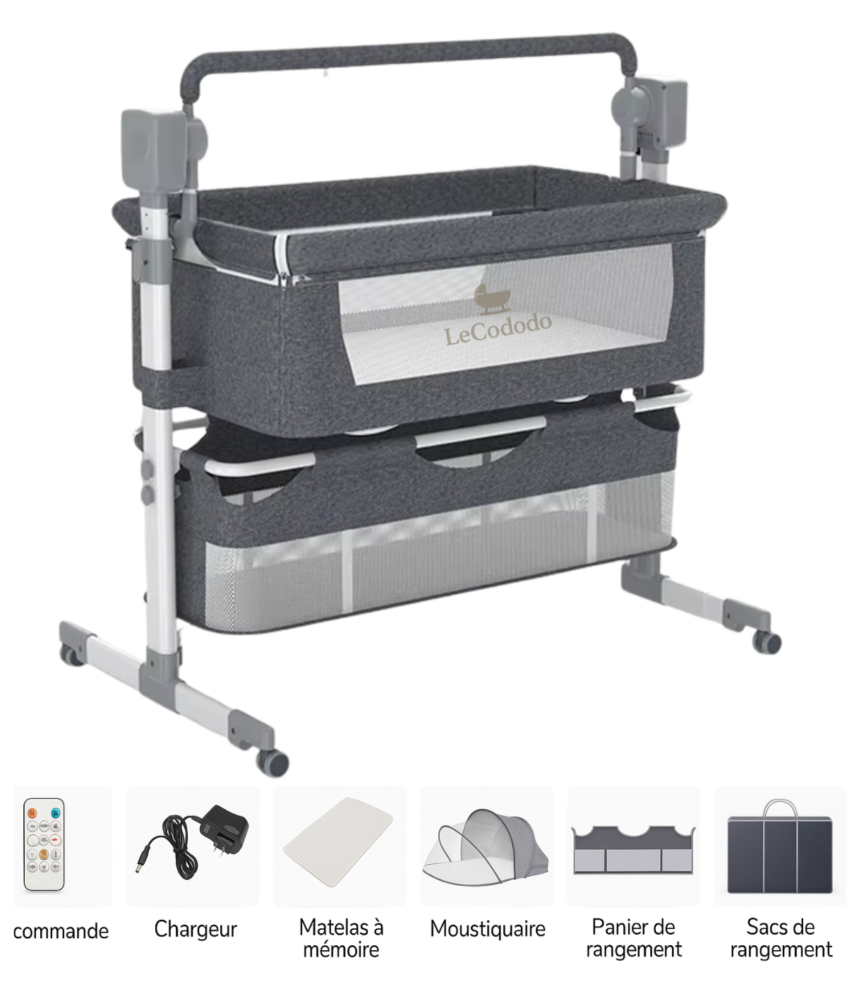 Berceau Cododo Électrique Premium – Hauteur Réglable & Bascule Automatique