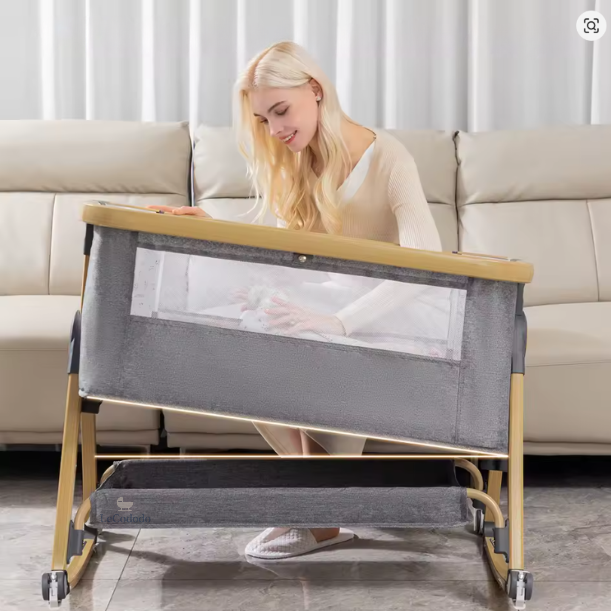 LeCododo B-Confort Premium — Berceau Cododo à Roulettes, Bascule & Rangement (Hauteur Réglable)