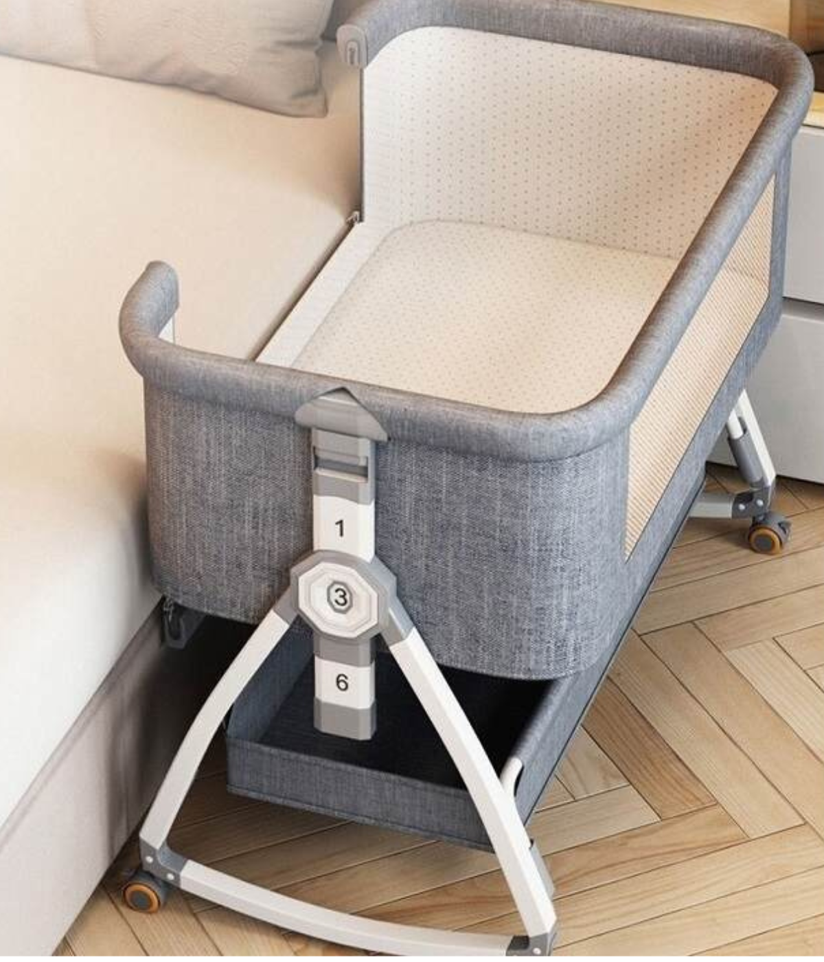 LeCododo B-Confort Premium — Berceau Cododo à Roulettes, Bascule & Rangement (Hauteur Réglable)