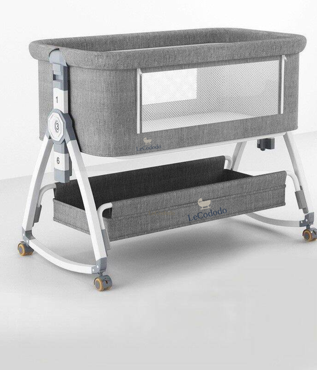 LeCododo B-Confort Premium — Berceau Cododo à Roulettes, Bascule & Rangement (Hauteur Réglable)