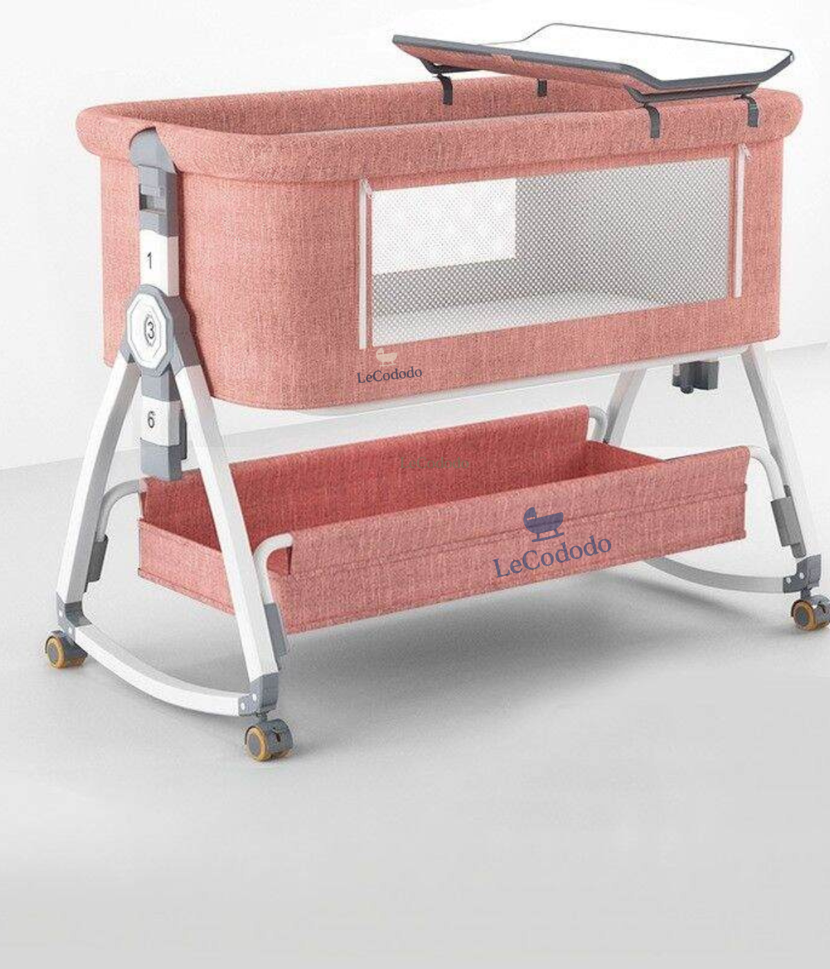 LeCododo B-Confort Premium — Berceau Cododo à Roulettes, Bascule & Rangement (Hauteur Réglable)