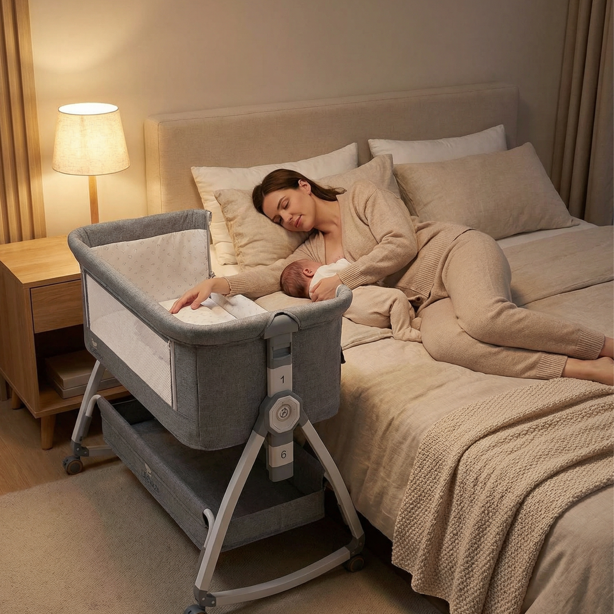 LeCododo B-Confort Premium — Berceau Cododo à Roulettes, Bascule & Rangement (Hauteur Réglable)
