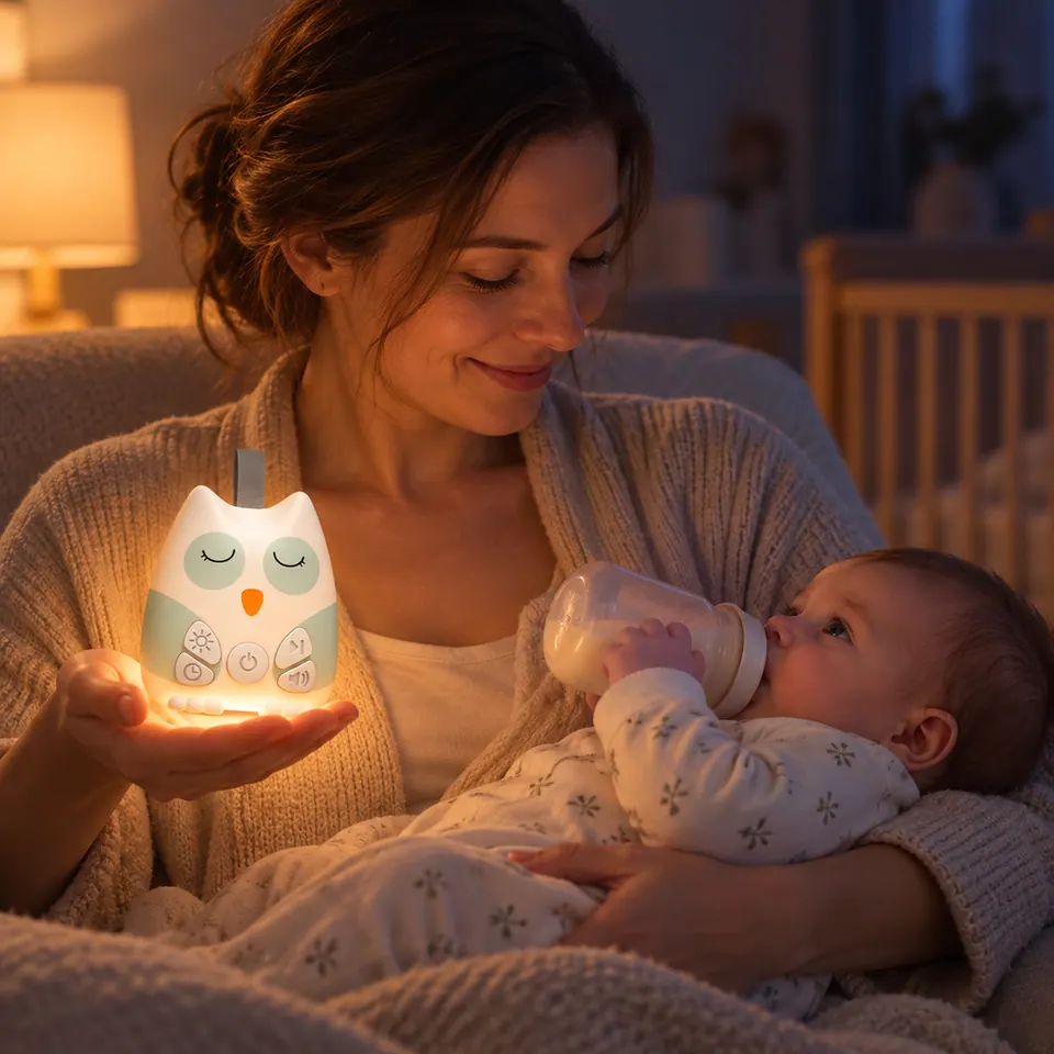 Owl night light glowing softly
