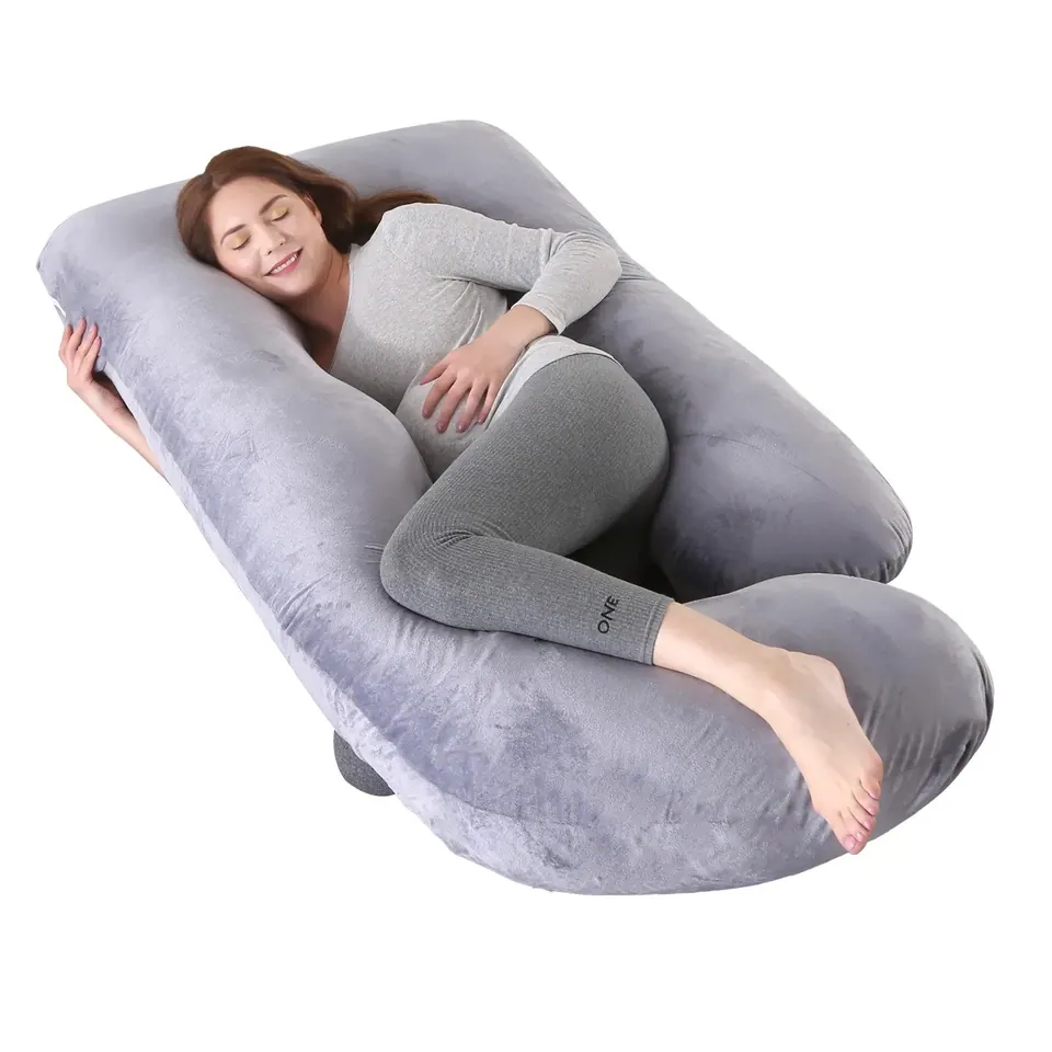 Coussin de grossesse en G : soutien du dos, du ventre et des jambes